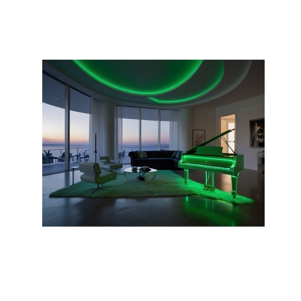 HANDCRAFTED digital art print poster Vibrant Green Illuminated Piano wall art